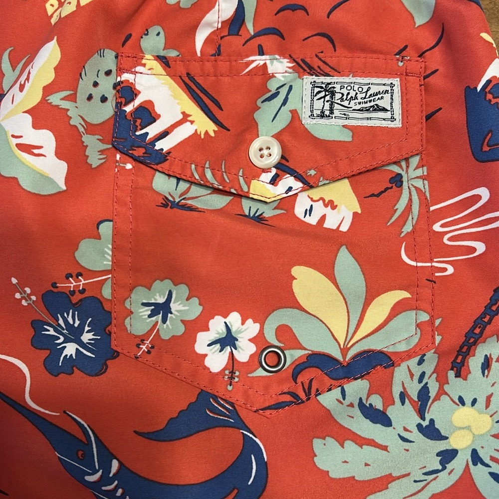 Polo Ralph Lauren Men Red Tropical Hawaiian Print Swim Trunks Drawstring M
E - Picture 9 of 17
